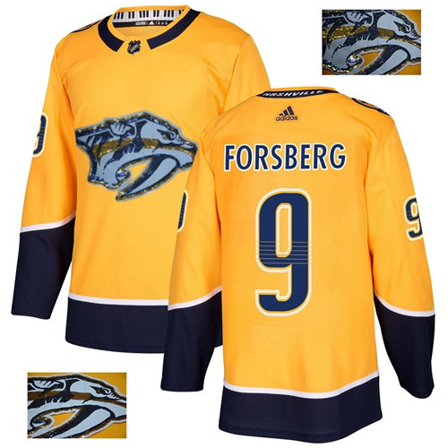 Adidas Predators #9 Filip Forsberg Yellow Home Authentic Fashion Gold Stitched NHL Jersey - Click Image to Close